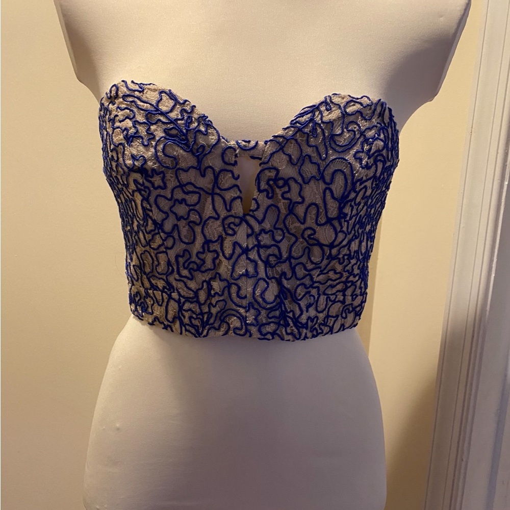 Topshop Bustier. Blue and beige